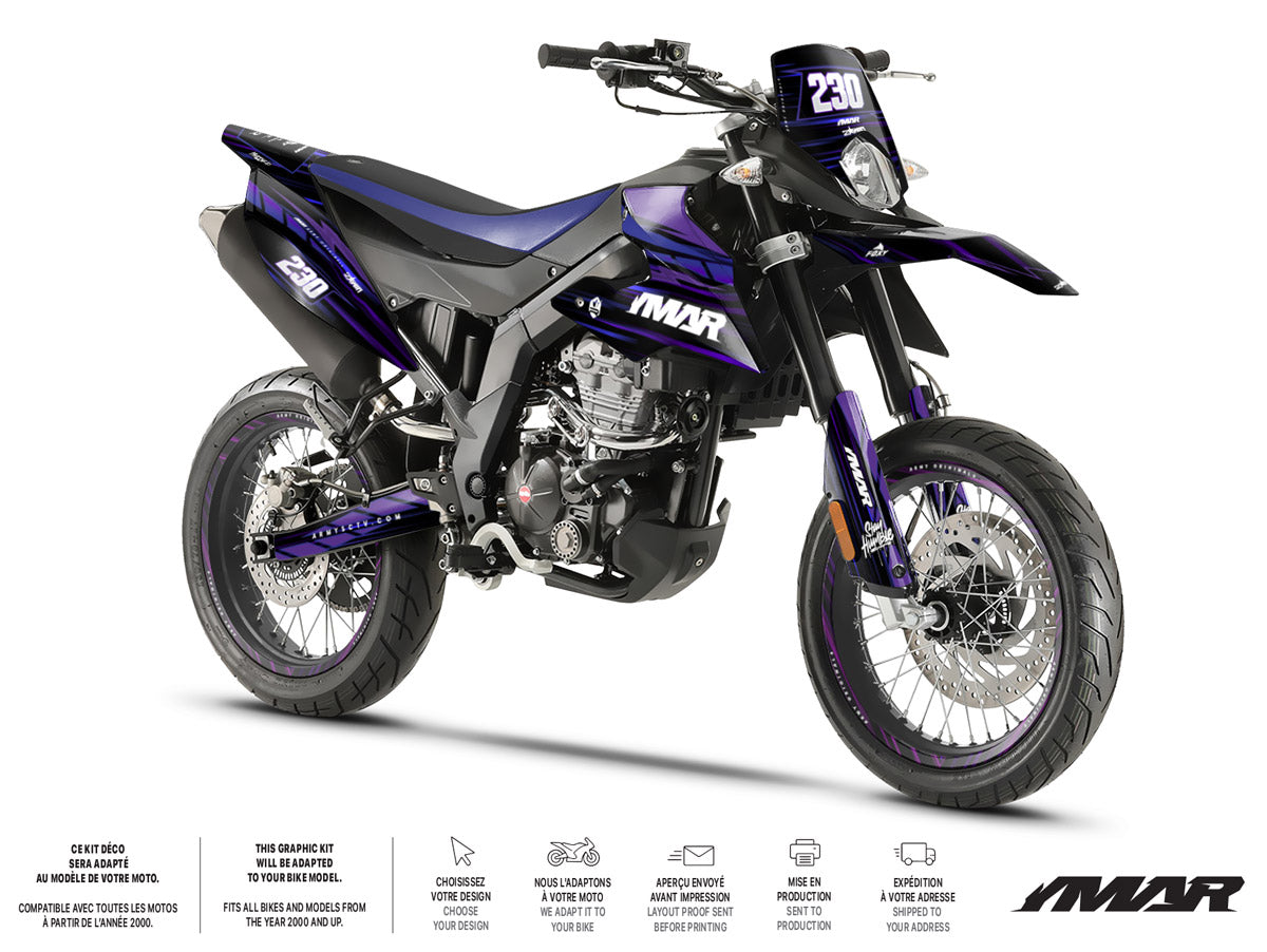 Kit déco moto 125cc D'or et de Platine - Compatible avec Aprilia SX/RX 2018-2023 sur une moto supermotard.