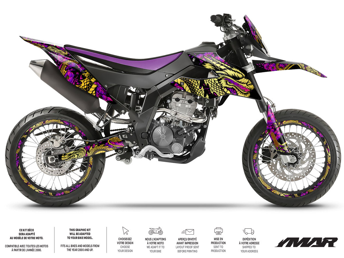 Kit déco moto 125cc Dagoflow - Compatible avec Aprilia SX/RX 2018-2023 sur moto avec design fluide et dynamique.