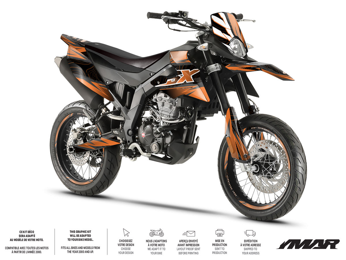 Kit déco moto 125cc Magix - Compatible avec Aprilia SX/RX 2018-2023 sur une moto supermotard moderne et stylée.