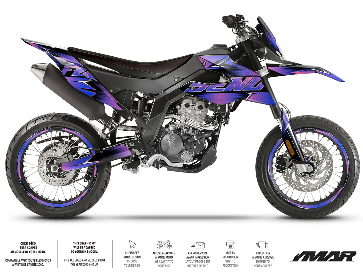 Kit déco moto 125cc Message Star - Compatible avec Aprilia SX/RX 2018-2023 sur une moto sportive stylée.