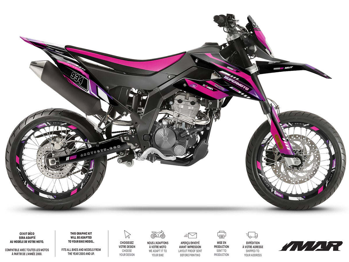 Kit déco moto 125cc Nerine - Compatible avec Aprilia SX/RX 2018-2023 sur moto avec décorations modernes.