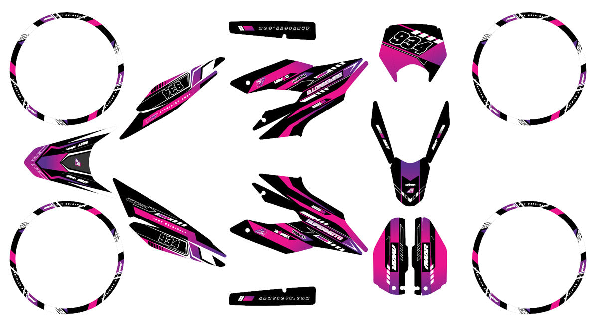 Kit déco moto 125cc Nerine - Compatible avec Aprilia SX/RX 2018-2023 design graphique en vinyle résistant avec motifs modernes.