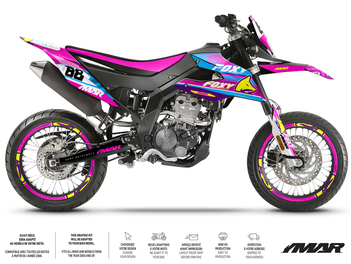Kit déco moto 125cc Pink Foxy - Compatible avec Aprilia SX/RX 2018-2023