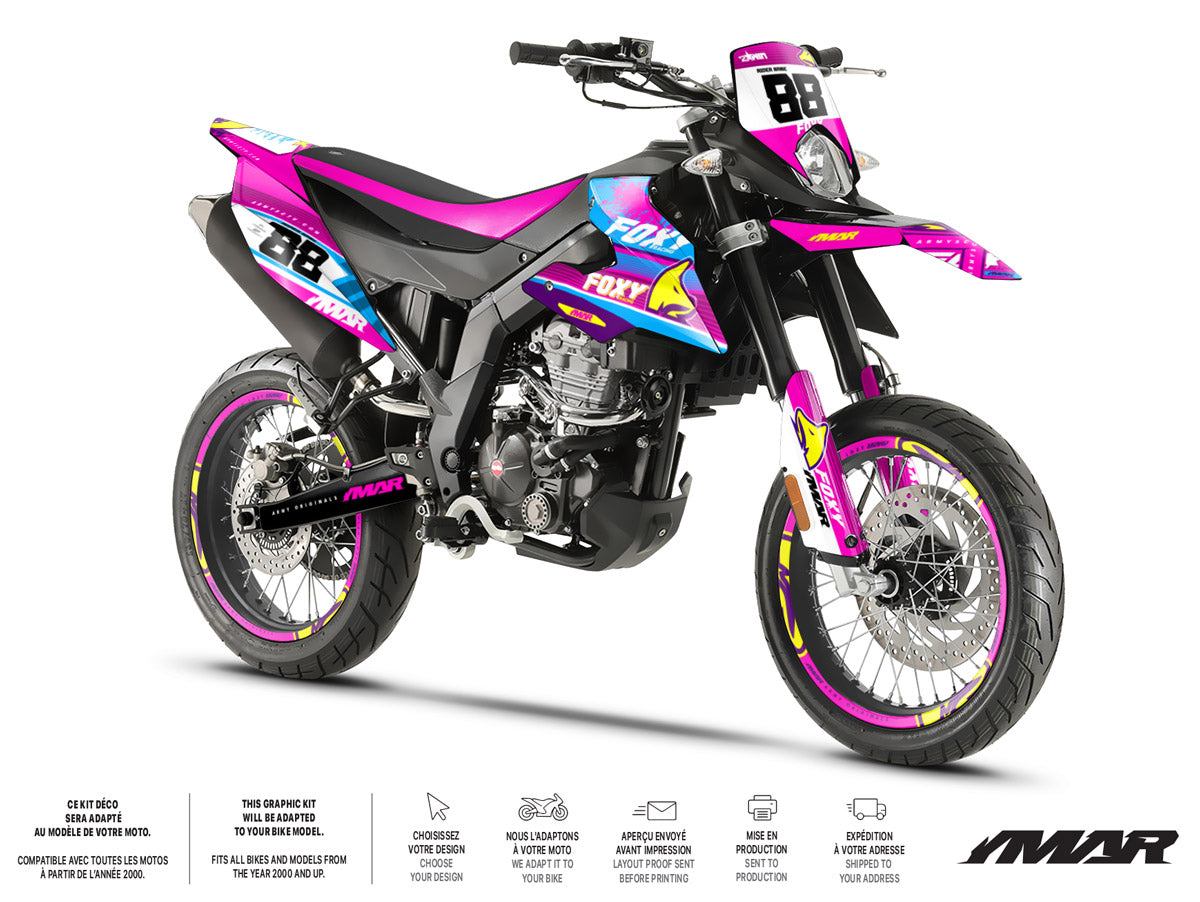 Kit déco moto 125cc Pink Foxy - Compatible avec Aprilia SX/RX 2018-2023