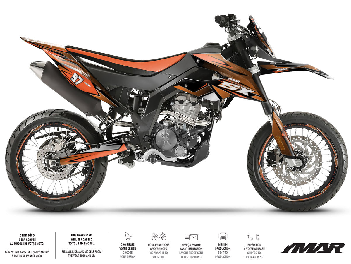 Kit déco moto 125cc Redfast - Compatible avec Aprilia SX/RX 2018-2023 sur une moto supermotard haut de gamme.