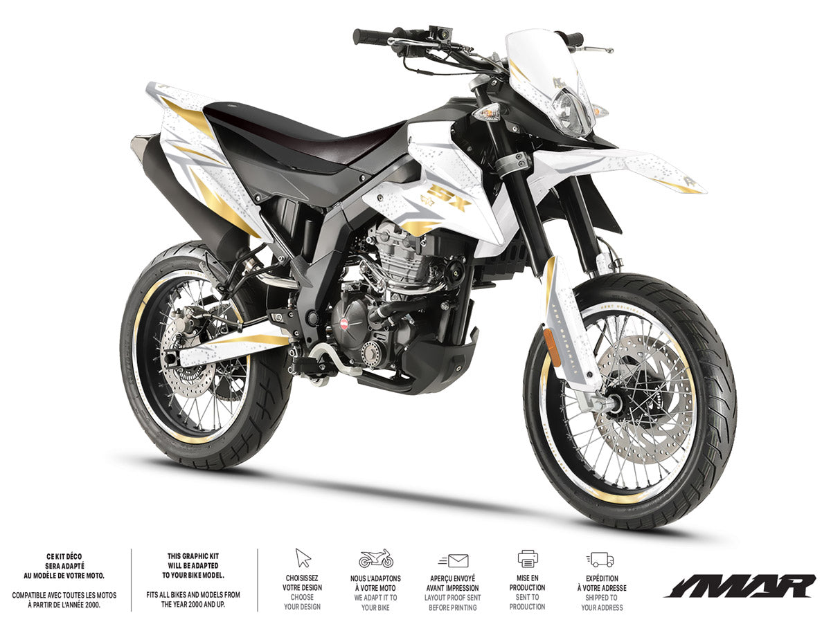 Kit déco moto 125cc Sakti Prem - Compatible avec Aprilia SX/RX 2018-2023 sur moto supermotard.