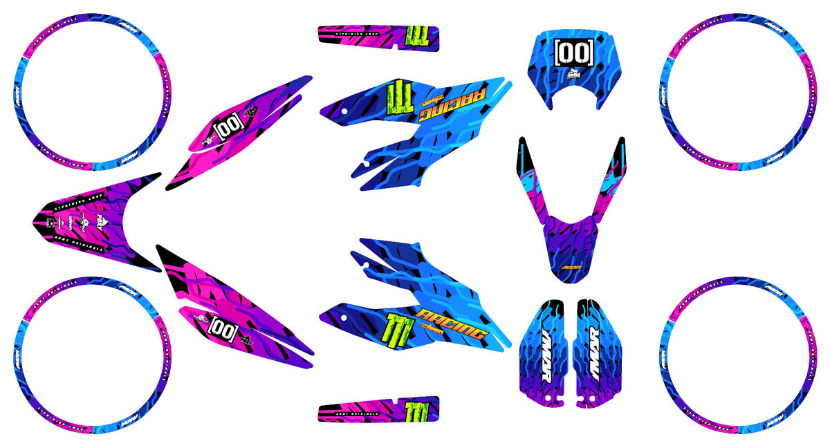 Kit déco moto 125cc Sparkler - Compatible avec Aprilia SX/RX 2018-2023, design coloré et dynamique pour personnaliser votre moto.