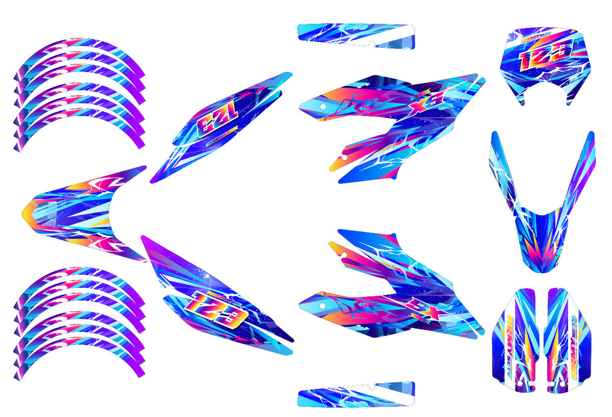Kit déco moto 125cc Ultravector - Compatible avec Aprilia SX/RX 2018-2023, design coloré et moderne de vinyle premium.