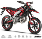 Kit déco moto 50cc Carterz- Compatible avec Aprilia SX/RX 2018-2025 sur moto sport rouge et noire.