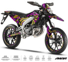 Dekor kit Motorrad 50cc DragoFlow – Kompatibel mit Aprilia SX/RX 2018-2025 auf einem Supermoto mit lebendigem Design.