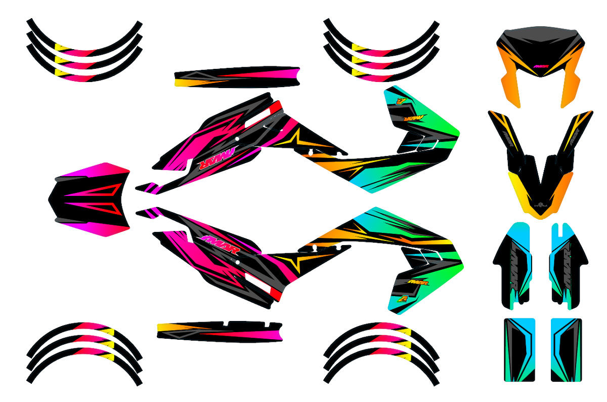 Kit déco moto 50cc Eclipse - Compatible avec Aprilia SX/RX 2018-2025, design graphique coloré et stylé.