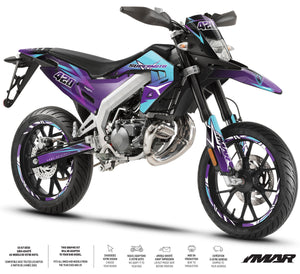Kit déco moto 50cc GD Prod - Compatible avec Aprilia SX/RX 2018-2025 sur moto de style graphique.
