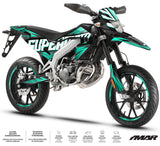 Kit déco moto 50cc Magix - Compatible avec Aprilia SX/RX 2018-2025 sur une moto supermotard affichant un design audacieux.