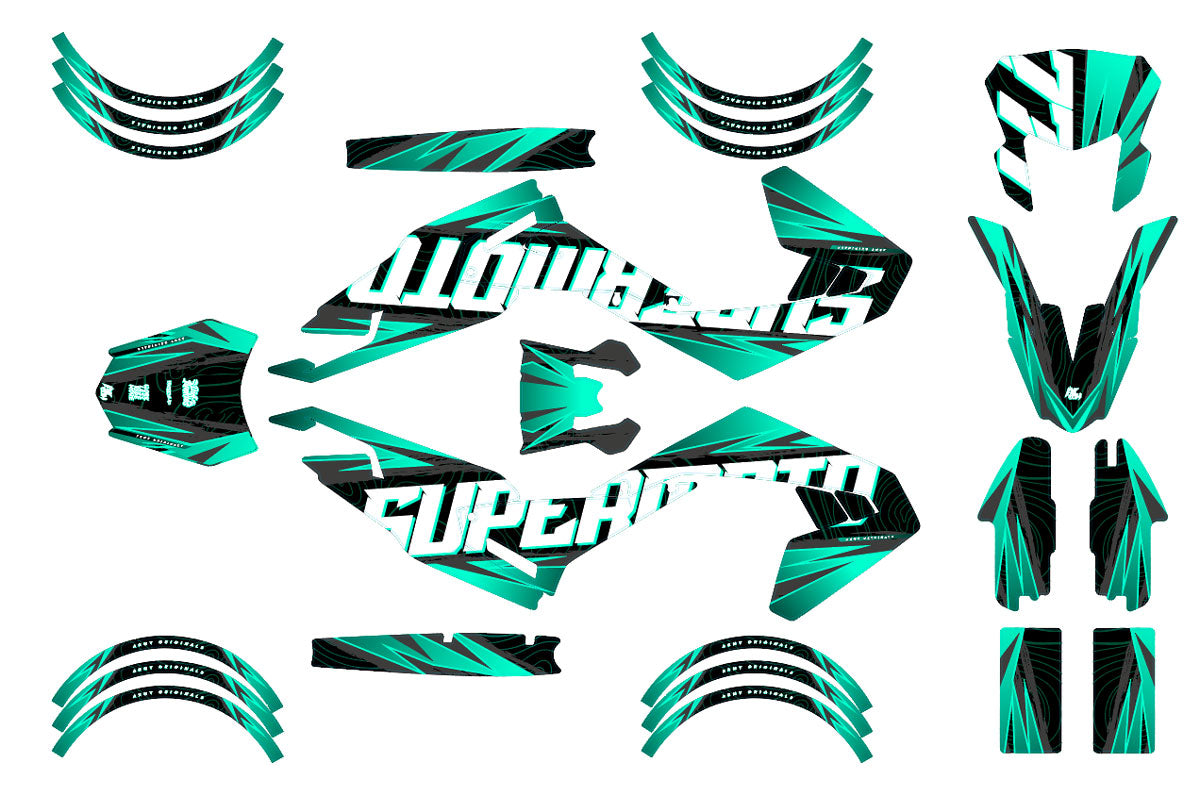 Kit déco moto 50cc Magix - Compatible avec Aprilia SX/RX 2018-2025, stickers avec design agressif en vert et noir.