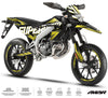 Kit déco moto 50cc Magix - Compatible avec Aprilia SX/RX 2018-2025 sur une moto supermotard au design audacieux.