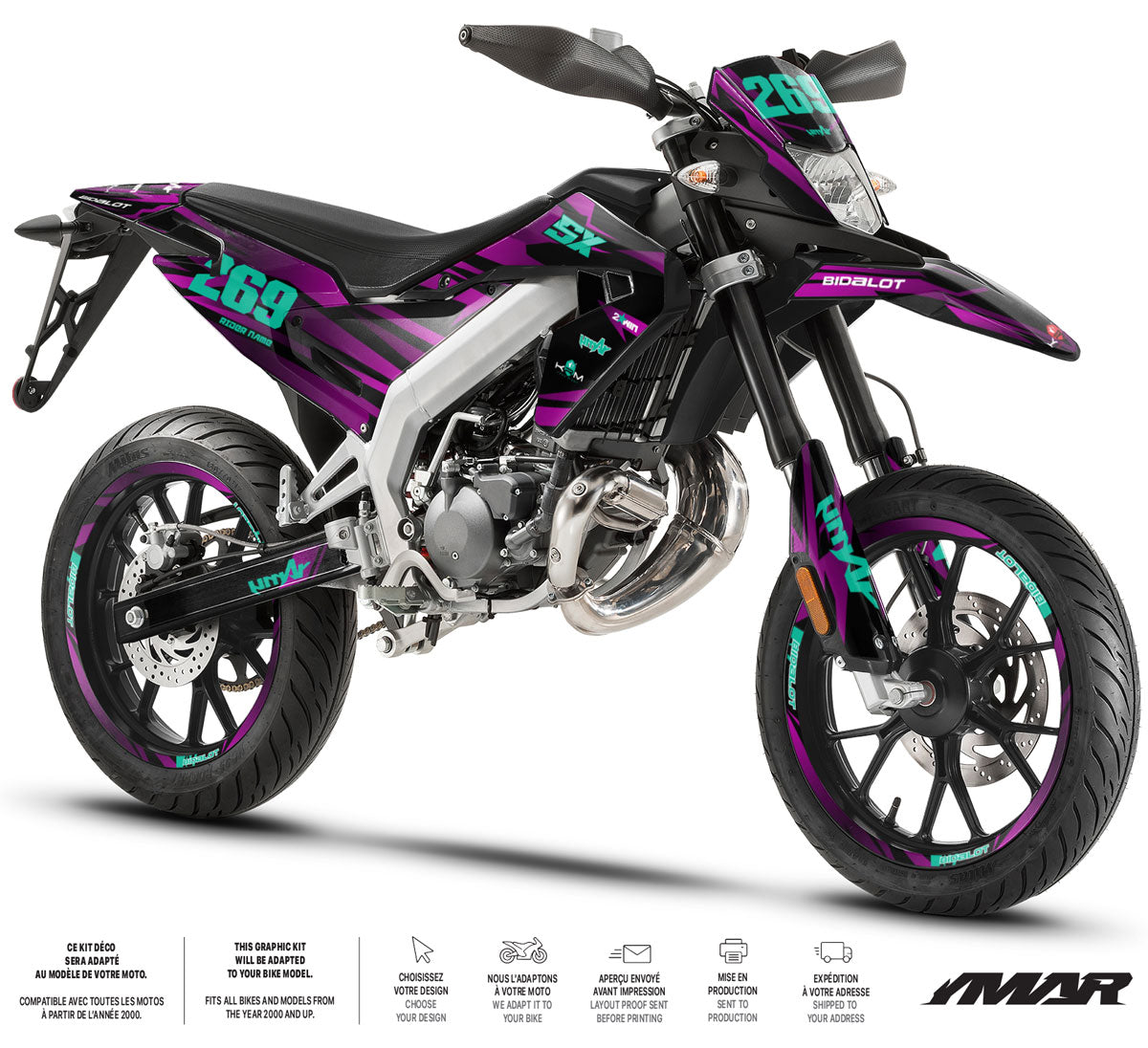Dekor kit Motorrad 50cc Purple Rain - Kompatibel mit Aprilia SX/RX 2018-2025