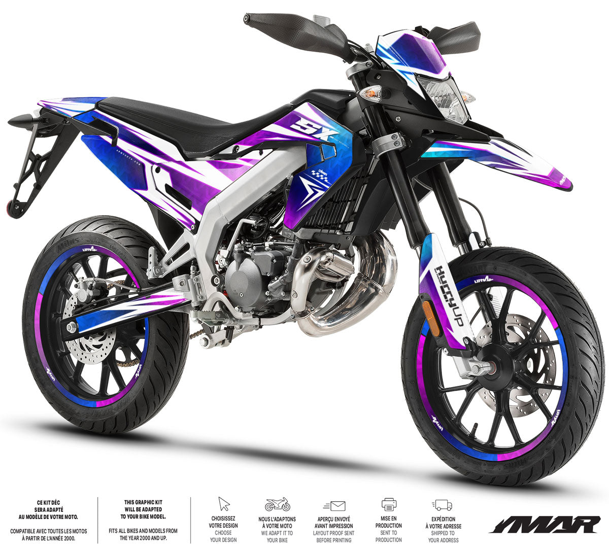 Kit déco moto 50cc R-Force - Compatible avec Aprilia SX/RX 2018-2025 sur moto supermotard avec design agressif