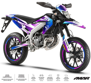 Kit déco moto 50cc R-Force - Compatible avec Aprilia SX/RX 2018-2025 sur moto supermotard avec design agressif