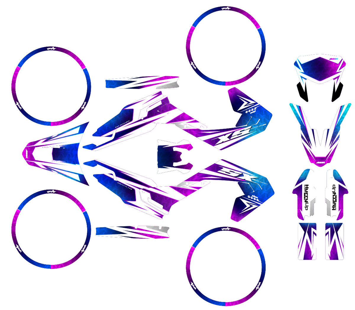 Kit déco moto 50cc R-Force - Compatible avec Aprilia SX/RX 2018-2025, design graphique coloré pour stickers moto.