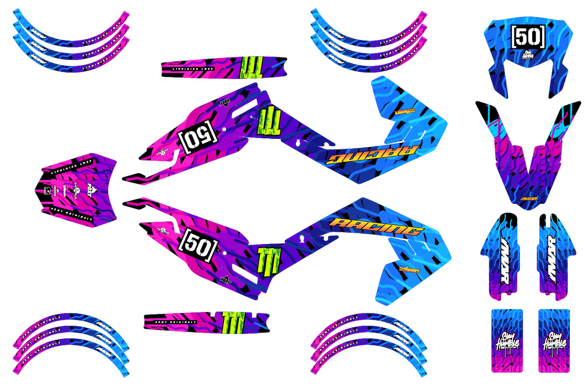 Kit déco moto 50cc Sparkler - Compatible avec Aprilia SX/RX 2018-2025, autocollants colorés pour personnalisation.