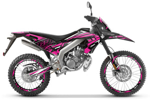 Kit déco Aprilia RX 50cc 2018-2025 Zerena sur moto avec design moderne et audacieux en rose.