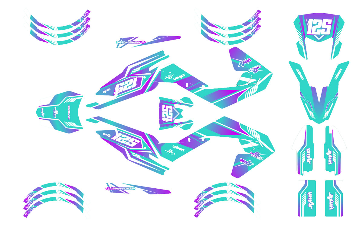 Kit déco Aprilia RX 50cc 2018-2025 MX Sky – stickers moto design for dynamic style and customization.