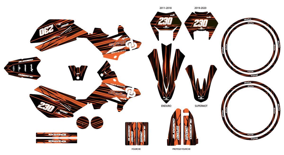Kit pegatinas Beta RR 50cc Racing 2011-2020 de oro y platino | pegatinas para moto | personalización 50cc | armysctv