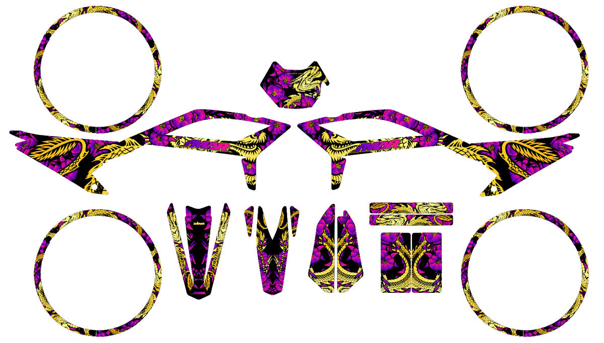 Kit déco Beta 50cc RR 2021-2025 DragoFlow avec design exclusif et couleurs vives.