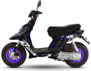 Kit déco MBK Booster RX BCD/Yamaha BW's RX BCD D'or et de Platine | autocollants moto | personnalisation 50cc | armysctv