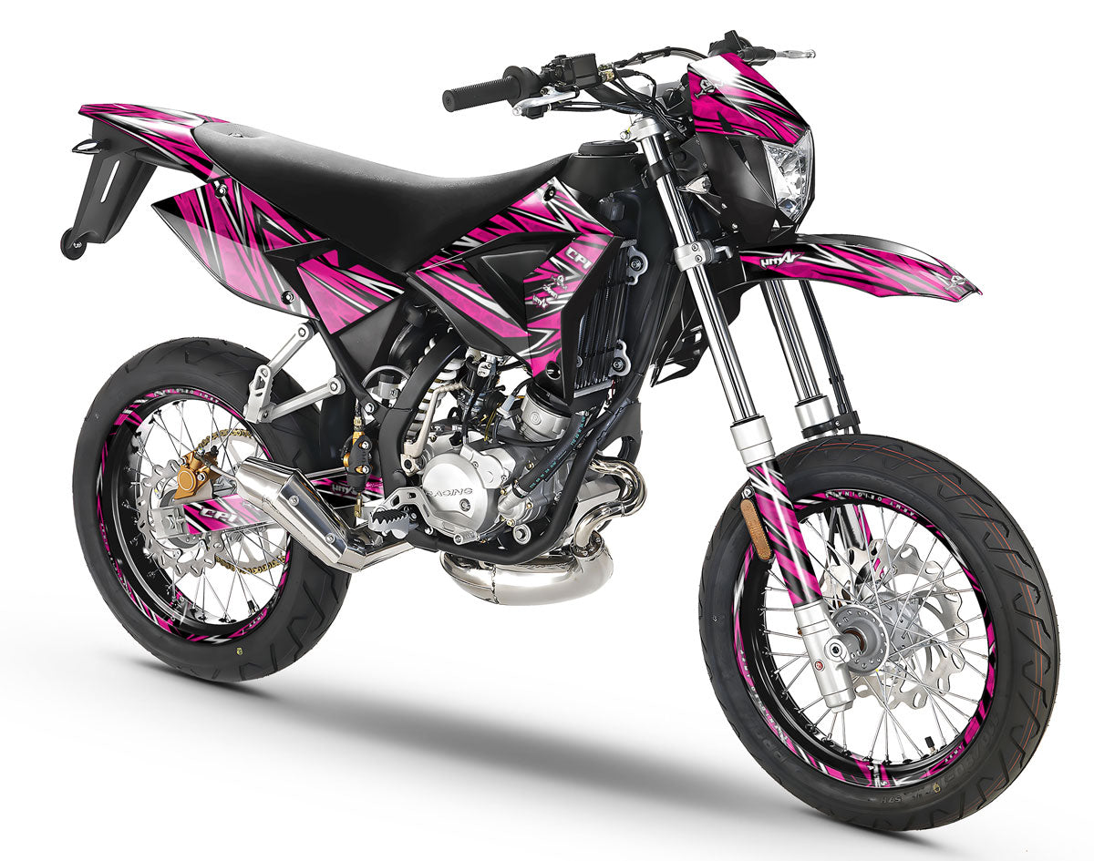 Dekor kit 50cc CPI SMX 2005-2015 Cutvector-Design auf einem Supermoto-Motorrad.