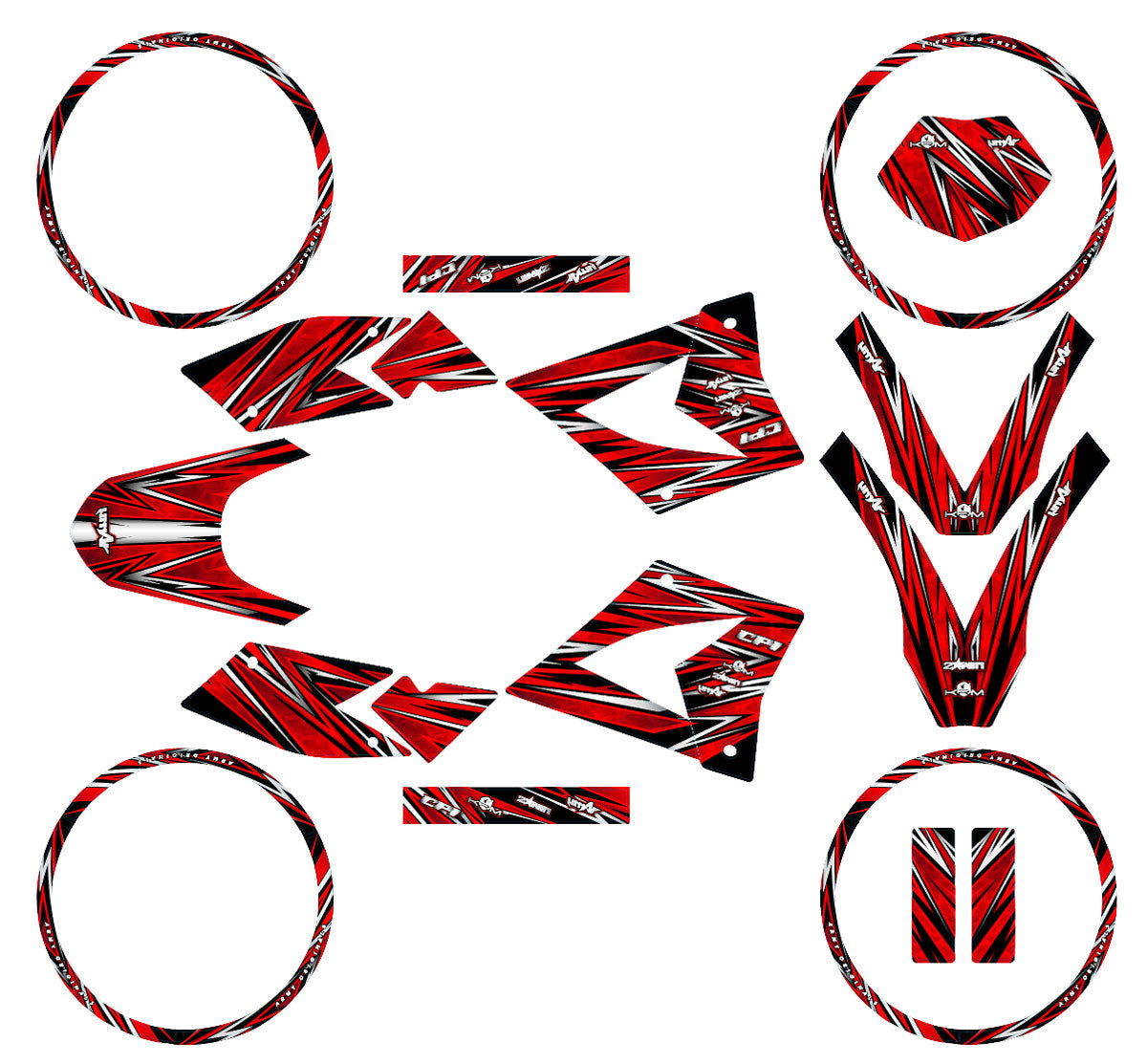 Kit déco 50cc CPI SMX 2005-2015 Cutvector en rouge et noir pour moto 50cc, autocollants graphiques de haute qualité.