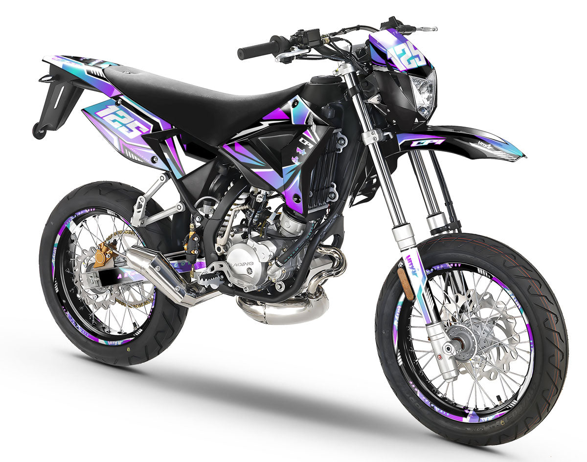 Dekor kit 50cc CPI SMX 2005-2015 MX Sky auf einem stilvollen Motorrad mit modernem und dynamischem Design.