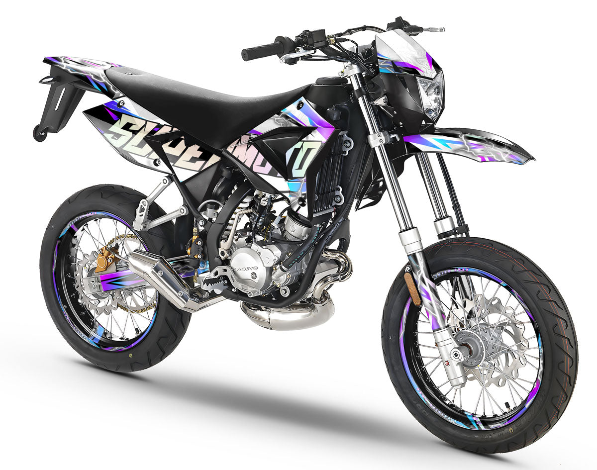 Dekor kit 50cc CPI SMX 2005-2015 Shiro auf Supermoto mit dynamischem und modernem Grafikdesign