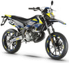 Kit pegatinas 50cc Derbi Senda xtreme 2011-2017 ROD diseño en una motocicleta que muestra un estilo supermotard moderno.