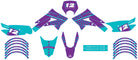 Kit pegatinas 50cc Derbi Senda xtreme 2011-2017 Diseño Barren en púrpura vibrante y turquesa para personalización de motocicletas.