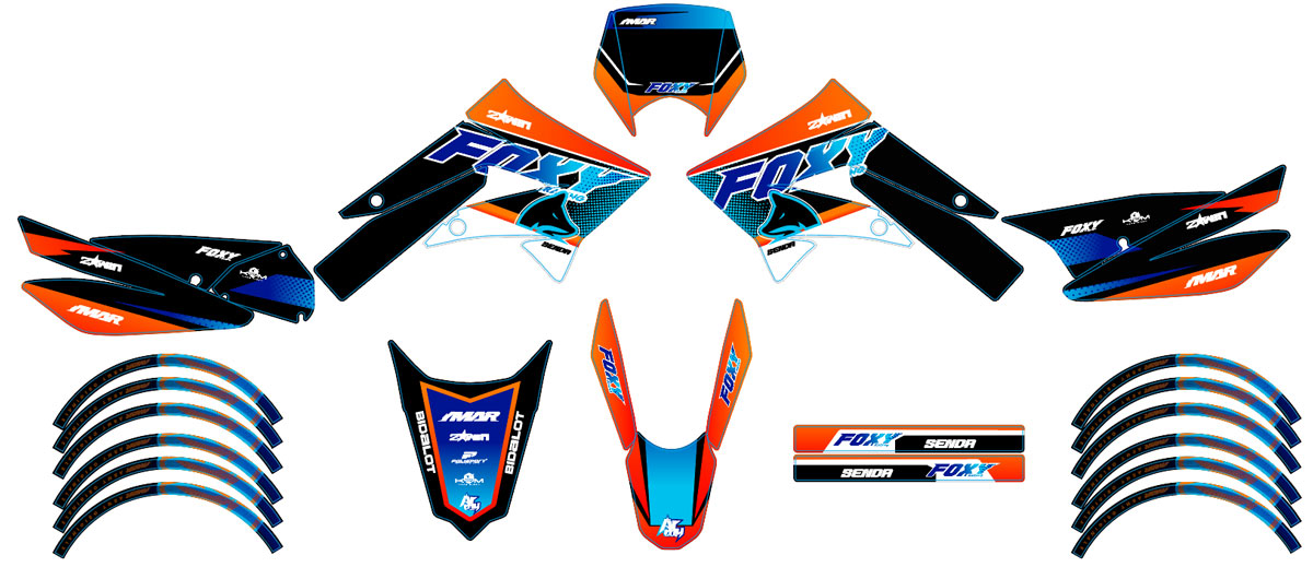 Kit pegatinas 50cc Derbi Senda xtreme 2011-2017 Orange Fox