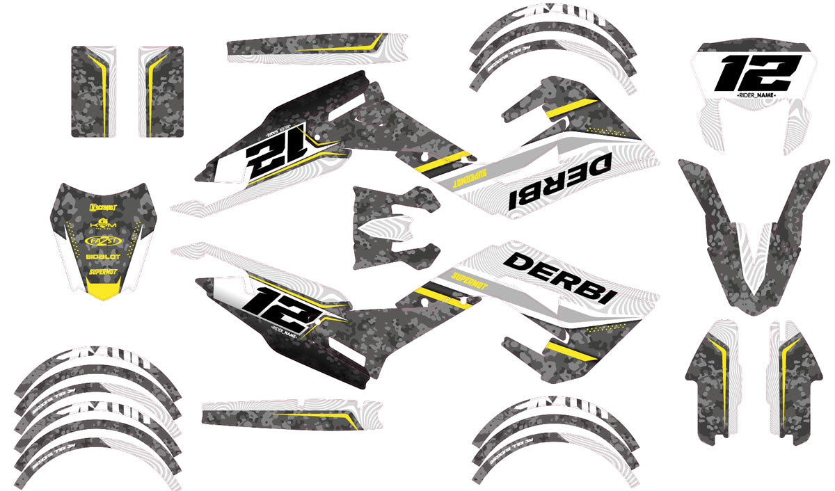 Kit déco Derbi Senda xtreme R 50cc 2018-2025 Warfare | autocollants moto | personnalisation 50cc | armysctv