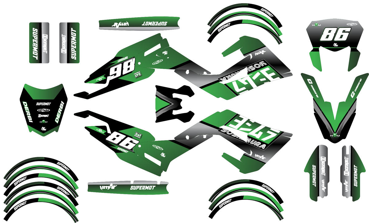Kit déco Derbi Senda xtreme R 50cc 2018-2025 Yoshi | autocollants moto | personnalisation 50cc | armysctv