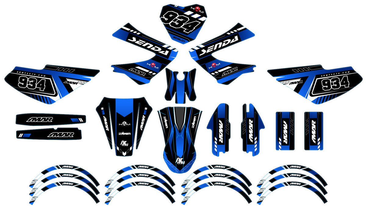 Kit déco 50cc Derbi Senda xtreme 2006-2010 Kunst avec autocollants et stickers moto en bleu.