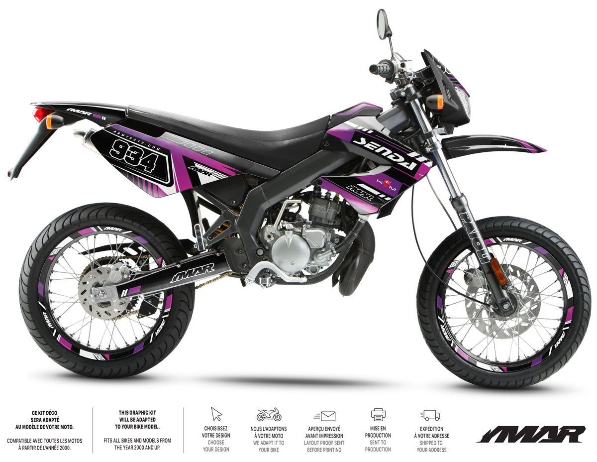 Kit déco 50cc Derbi Senda xtreme 2006-2010 Kunst sur moto supermotard avec design chic.