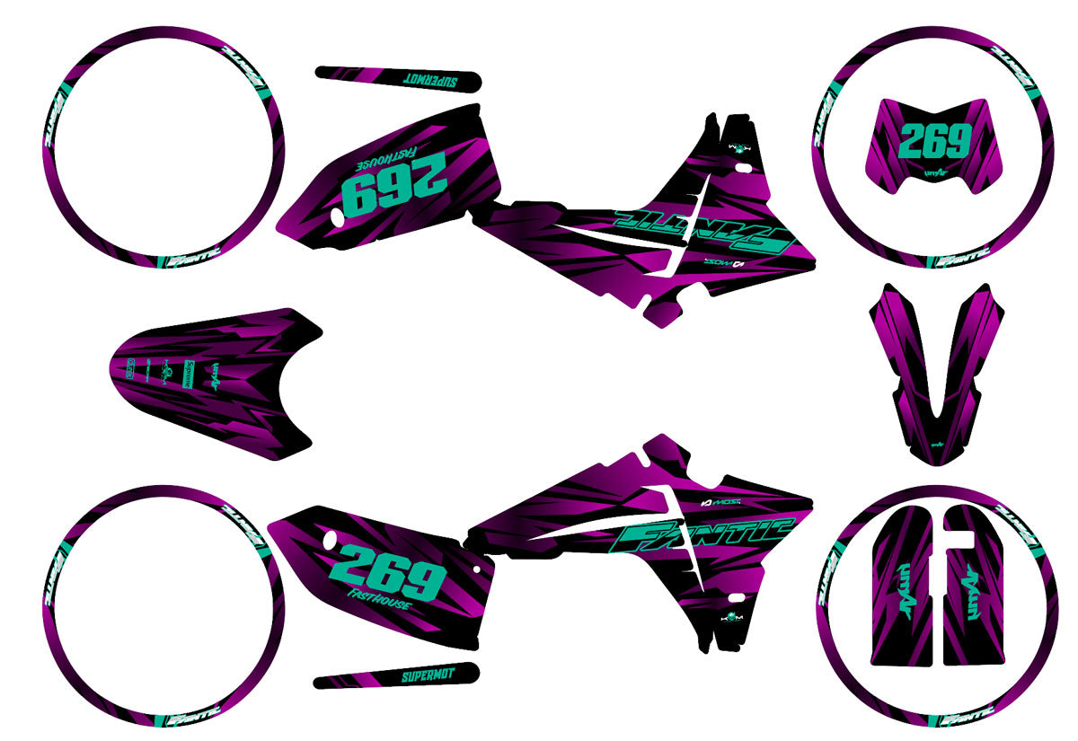 Kit déco Fantic 50cc 2023-2025 Purple Rain | autocollants moto | personnalisation 50cc | armysctv