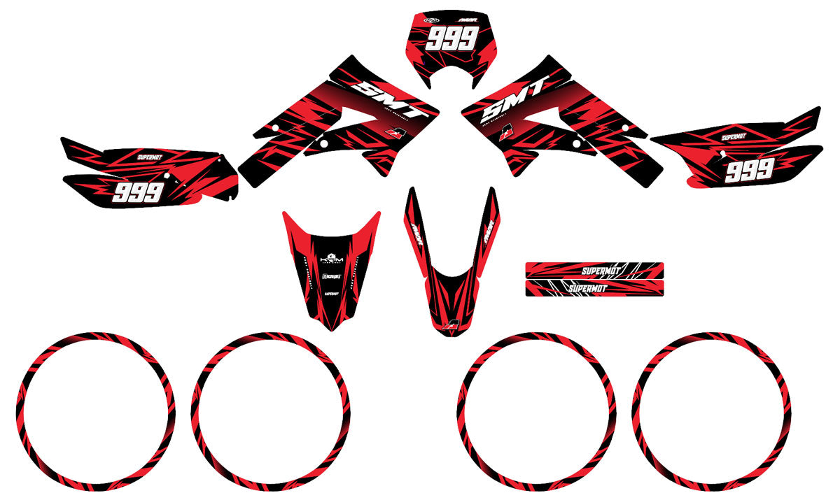 Kit déco 50cc Gilera SMT 2011-2017 Huitième design graphique rouge et noir pour stickers moto.