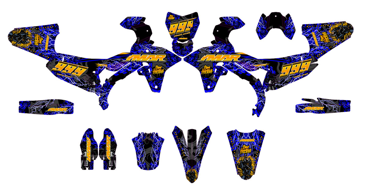 Kit Déco Motocross Granted Blue – Compatible Tous Modèles, Design Premium avec motifs modernes et percutants.