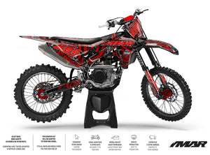 Kit Déco Motocross Red Dragon – Compatible Tous Modèles, Design Premium sur motocross rouge et noir avec stickers.