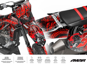 Kit Déco Motocross Red Dragon – Compatible Tous Modèles, Design Premium sur motocross avec graphisme rouge et noir.