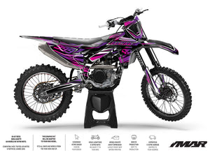 Kit Déco Motocross Spirit – Design Épuré & Stylé, Compatible Tous Modèles sur motocross avec autocollants violets.