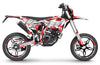Beta RR 125 LC motorcycle with a basic white decal kit, red flower design with the word "SUPERMOTO" written along the entire length of the motorcycle.
