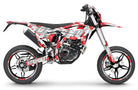 Beta RR 125 LC motorcycle with a basic white decal kit, red flower design with the word "SUPERMOTO" written along the entire length of the motorcycle.