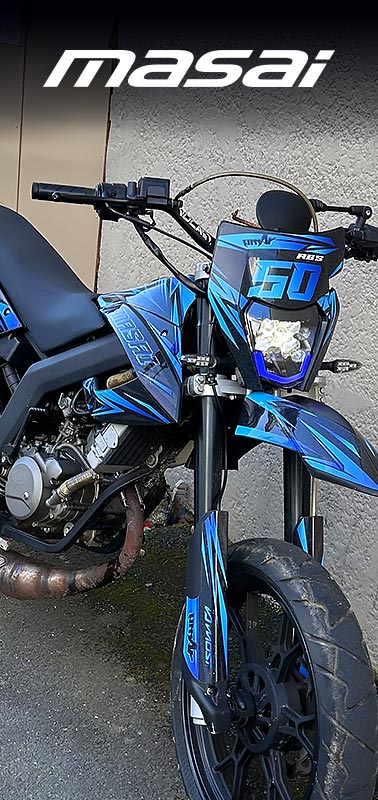 kit déco Masai 50cc noir et bleu dégradés