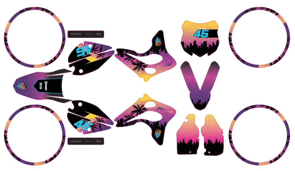 Kit déco 50cc Peugeot XPS Street Evo 2 (2004-2008) Miami | autocollants moto | personnalisation 50cc | armysctv